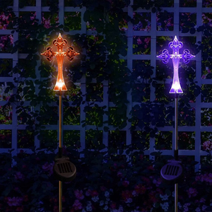 Warm weißes LED Outdoor Clear Acryl Kreuz 34 In. H. Solar Grave Stake Licht Rasen Ornament Solar Cross Garden Stake Light - Product Image 3