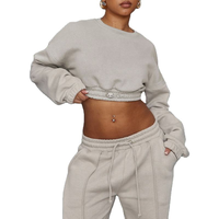 Ensemble 2 pièces décontracté et tendance pour femme : Haut court oversize uni de haute qualité et pantalon de jogging en tissu éponge – Vente en gros