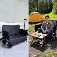 Chariot de camping 2-en-1 avec siège rembourré robuste et pliable pour la plage et les loisirs en plein air