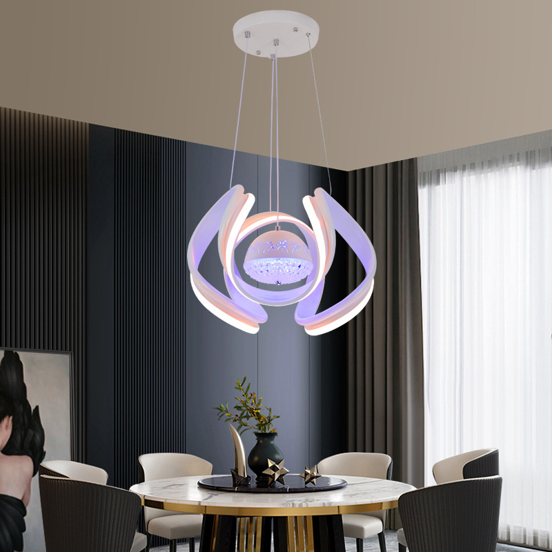 LED Aluminum Modern Minimalist Restaurant Home Use Pendant Light Three-color Dimming Adjustable Height Bar Counter Bedroom