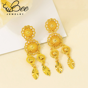 Parure de bijoux de mariée sud-indienne de luxe en or 24 carats, collier à pampilles irrégulières et grandes boucles d'oreilles, inaltérable, pour femme, mariage - Product Image 3
