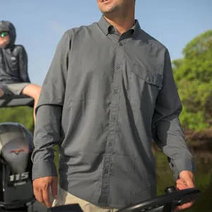 Venda direta da fábrica camisas de pesca de manga comprida para homens com botões de nylon e elastano de qualidade