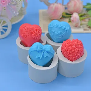 도매 홈 장식 4 개 하트 모양 장미 꽃 DIY 실리콘 비누 초콜릿 과자 케이크 양초 금형