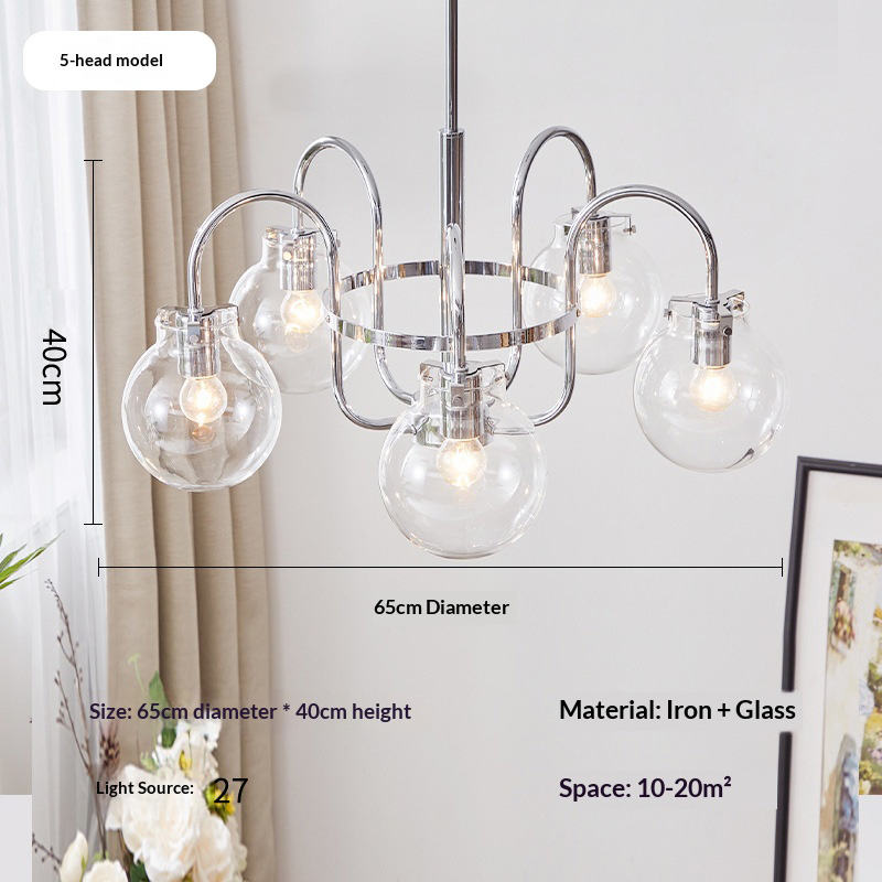 Argentato, 5 teste, diametro 65 cm.