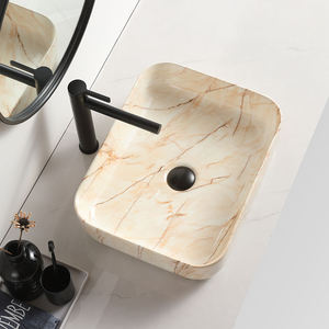 Lavabo rectangulaire en céramique de couleur orange classique, à poser sur le comptoir, en marbre, pour salle de bain - Product Image 3