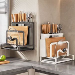 Kitchen Knife Rack Wall <b>Mounted</b> Storage For Knives Chopsticks Cutting <b>Boards</b> Pot Lids Countertop Organizer Multi Functional - Product Image 1