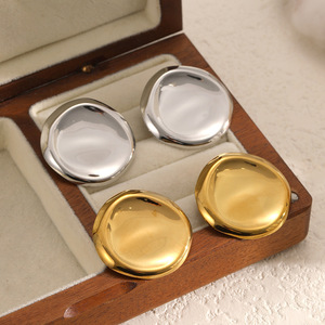 Pendientes Lisos con Diseño Martillado de Acero Inoxidable 316L, Redondos Irregulares, Joyería al por Mayor, No se Deslustran - Product Image 1