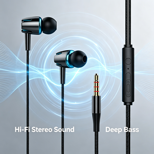 Auriculares intrauditivos con graves potentes que brillan en la oscuridad, micrófono, elastómero termoplástico de silicona de 3,5 mm, cable de 1,2 m, compatible con dispositivos móviles - Product Image 1