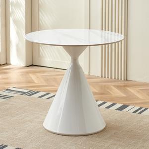 Table à manger ronde en pierre frittée de style nordique, simplicité moderne, avec <span class=keywords><strong>pieds</strong></span> en métal, <span class=keywords><strong>4</strong></span> places, crème française et blanc pur - Product Image 4