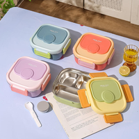 Boîte à lunch compartimentée en acier inoxydable 304, compatible micro-ondes, design 3 compartiments, conteneur alimentaire isotherme pour étudiants