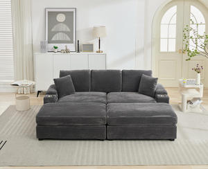 Canapé modulaire en forme de L moderne à 3 places avec rembourrage en tissu et garnissage en éponge, design extensible pour salon - Product Image 1