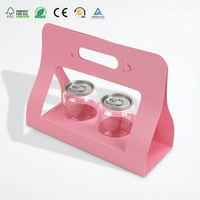 Porte-boissons en papier à double paroi avec logo personnalisé, écologique, pour 2 bouteilles, boîte transparente avec fenêtre en PET, emballage pour café et boissons