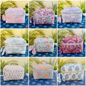 Cotton Block Print bag Quilted <b>Makeup</b> Bag <b>Vanity</b> Pouch For Sale Indian Floral Cotton <b>Vanity</b> Travel Pouch in wholesale price - Product Image 6