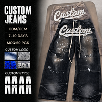 OEM Herren-Jeans mit Individueller Stickerei-Logo Öko-Monkey-Wash Vintage-Jeans Hip-Hop-Stil Lässige Acid-Wash Denim-Hosen