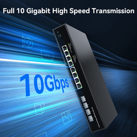 Switch Ethernet Administrado por Web de 10 Gb y 8 Puertos, 4 Puertos SFP+, Concentrador de Red para Laboratorio en Casa, Divisor de Internet, Capacidad de 240 Gbps, VLAN, QoS