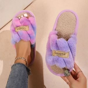 Women's Plush Fuzzy for Home Fur Open-Toe <b>Slides</b> Autumn Winter Indoor Silent Comfort EVA Soft-Soled Bedroom Warm Flip Flops - Product Image 4