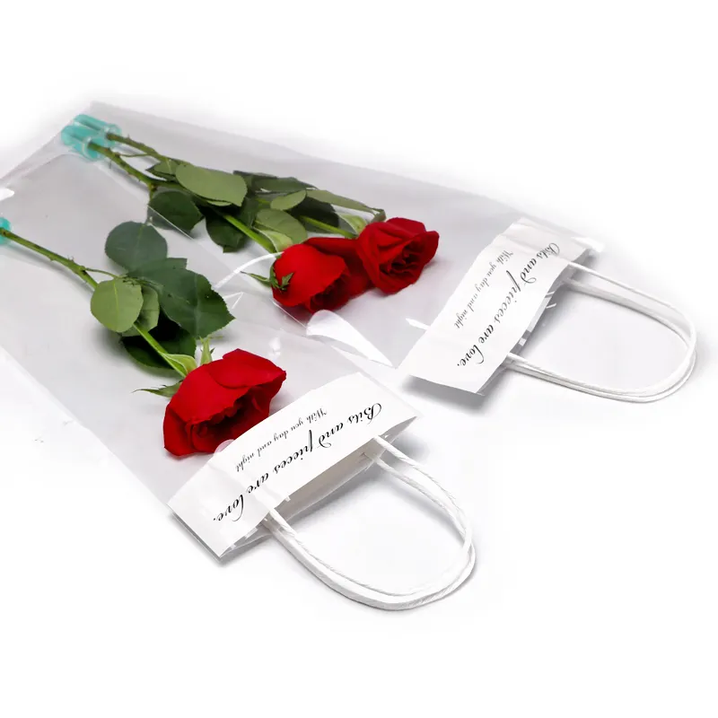 2020 saco de papel transparente da flor da mão do presente da moda com o pvc