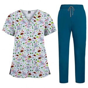Uniformes Médicos Estampados con Cuello en V, Bata Quirúrgica para Clínica Dental, Manga Corta, Unisex, Spandex, Poliéster, Conjunto de Uniforme de Trabajo para Hospital, Regalos - Product Image 4
