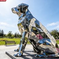 Sculpture de chien YOUFINE en acier inoxydable 304/316 poli miroir, Labrador géométrique assis pour la décoration de parcs