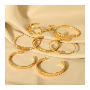 HP Vintage Fashion 18K Gold Plated Stainless Steel Open Bangle Twist Knot Bangle Waterproof And Non-Tarnish