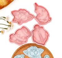 Cetakan Kue 3D Bentuk Hiu & Bunga, Stempel Embossing Tanah Liat DIY