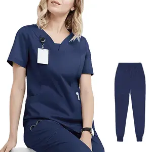 Scrub in Spandex elasticizzato a 4 vie di alta qualità all'ingrosso per set medici uniformi ospedalieri con scollo a V per donne e uomini