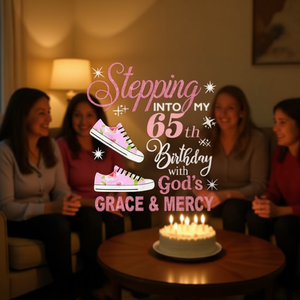 Camiseta promocional personalizable: Entrando en mi 65.º cumpleaños con la gracia y la misericordia de Dios - Product Image 3