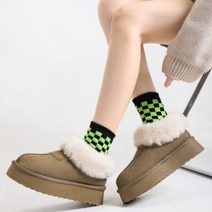 <span class=keywords><strong>Bottines</strong></span> de neige à <span class=keywords><strong>lacets</strong></span> à semelles épaisses pour femmes automne hiver chaud doublé polaire moelleux col en peluche fourrure supérieure 4.5cm talon décontracté - Product Image 2