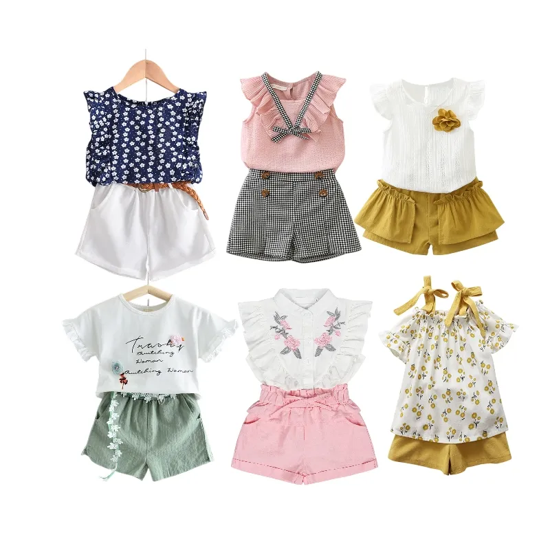 مجموعة ملابس جديدة للأطفال الصغار من البنات يمكن تخصيص شعارها بألوان متعددة وحجم اختياري أزياء الصيف تنورة بدلة