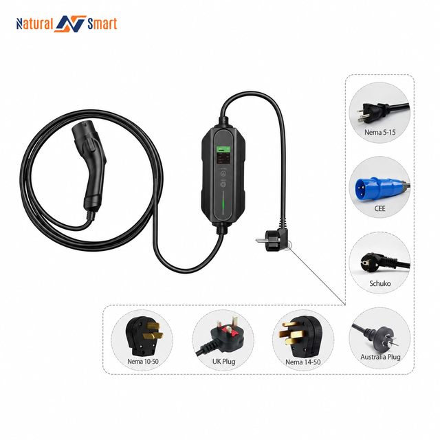 AU US Plug IP66 Level 2 Smart Control EV Charger Type2 Type 1 Current Adjustable AC Portable 7.4Kw Car Charger