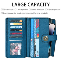 Cartera Larga de Mujer Personalizada de Piel Sintética con Textura Guijarro y Nylon, con Bloqueo RFID, Monedero con Cremallera, Tarjetero y Clutch Grande