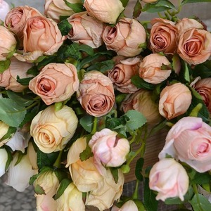 Handmade 7-Head Vintage Roasted Rose Artificial Silk Flower Fire-Roasted Top Dining <b>Table</b> & Home <b>Decoration</b> - Product Image 6