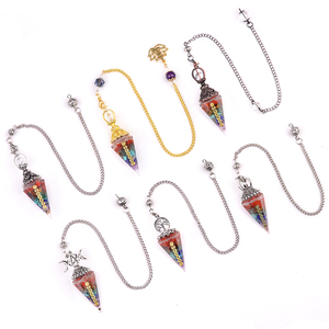 Gran oferta resina Multi estilo 7 Chakra péndulo de piedra triturada Natural con cadena de Metal para adivinación hipnosis curación alma joyería - Product Image 5