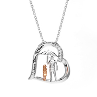 Collier avec pendentif en forme de cœur pavé de micro-zircon, sans nickel, portrait 3D de père et fille sous un parapluie