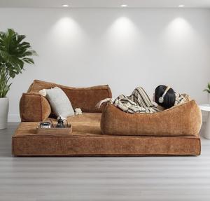 Modulares Teddy-<span class=keywords><strong>Sofa</strong></span> mit Doppelfunktion, Retro-Schlafsofa aus sandfarbenem Stoff, modernes, komprimierbares Klappsofa für kleine Wohnungen und Wohnzimmer - Product Image 5