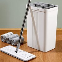 Juego de Mopa Plana y Cubeta con Sistema de Autolimpieza y Secado, Almohadillas de Microfibra, Kit de Limpieza de Pisos Manos Libres