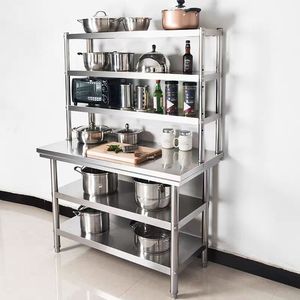Fabricante profesional Mesa DE TRABAJO DE ACERO INOXIDABLE Mesa de banco de trabajo Mesa de trabajo de tres capas con estante