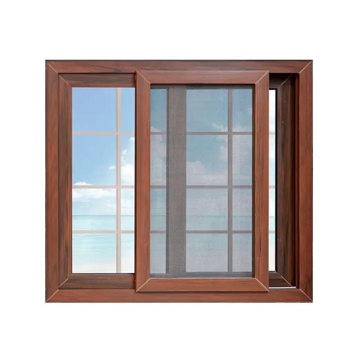 木製カラーフレームプラスチック窓デザインPVCスライディングガラス窓