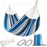 Ensemble de hamac portable à rayures bleues avec kit de suspension, capacité de 475 lb, pour la cour, les voyages et l'extérieur