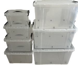 Caja <span class=keywords><strong>de</strong></span> Almacenamiento <span class=keywords><strong>de</strong></span> Plástico Transparente <span class=keywords><strong>de</strong></span> Varios Tamaños con Cierres Laterales Negros, Contenedor Organizador Transparente Apilable <span class=keywords><strong>para</strong></span> Ropa, Juguetes y Armarios - Product Image 2