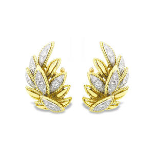 Orecchini a lobo E2817 con foglia d'oro e diamante marquise incastonato a griffe per donna, gioielli di lusso per feste - Product Image 3