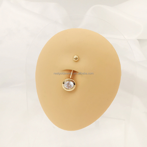 Nueva llegada de lujo <span class=keywords><strong>Bally</strong></span> Bar Body Jewelry 14K oro genuino brillante circón azul marino botón anillo estilo de moda - Product Image 5