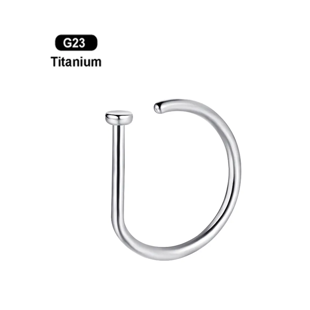 G23 Titanium 20G Nose Ring D Shaped Tragus Helix Stud Earring Hoop Septum Ring Nostril Body Piercing Jewelry for Women Men