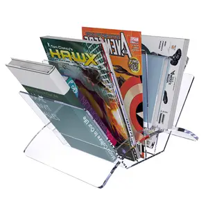 Espositore per riviste in acrilico a forma di petalo trasparente personalizzato prezzo all'ingrosso con 4 scomparti per Desktop
