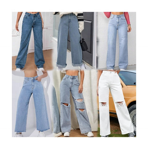 <span class=keywords><strong>Mujer</strong></span> estación independiente Otoño e Invierno lavado con agua cintura alta pantalones rotos pantalones de pierna ancha Jeans - Product Image 1