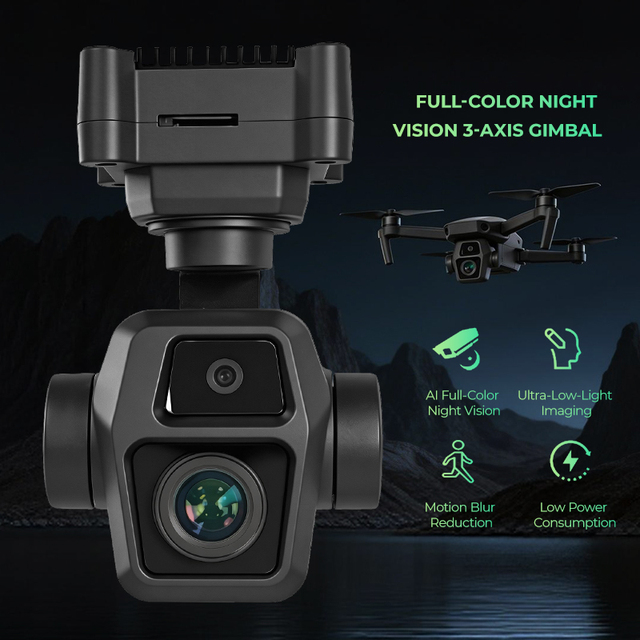 Drone Gimbal Camera 3 Axis Full Color Night Vision 0.001Lux 4MP 8X Zoom for UAV Aerial Inspection Firefighting Search Rescue