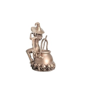 Scultura in Resina di Strega con Calderone in Stile Gotico, Finitura Bronzo Antico, Decorazione per la Casa, Personalizzazione Disponibile - Product Image 5