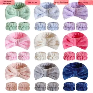 Multi-colore nero bianco tinta unita farfalla cravatta per capelli Set di vendita di fascia da polso di peluche accessori per capelli da donna - Product Image 1
