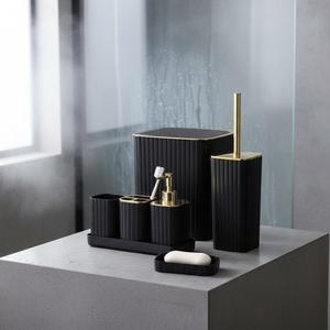 Set Bagno Lusso Nero e Oro 9 Pezzi, Set Accessori Bagno in Plastica Nero e Oro, Dispenser Sapone Nero e Oro, Set Decorazione Bagno per <span class=keywords><strong>Arredamento</strong></span> Casa - Product Image 5