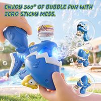 Pistolet à bulles EPT Dinosaure Requin pour Enfants, Rechargeable, LED, Bouche Mordante, Lanceur de Bulles avec 10 Recharges, Jouet de Fête, Âge 3 à 8 ans